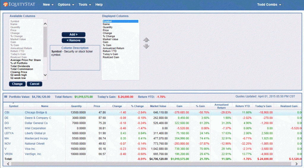 Change your stock portfolio columns to show the metrics that matter to you